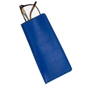 Cobalt Blue Authentic Calfskin Alligator‑Texture Glasses Pouch